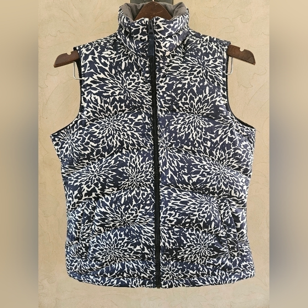 Lands End Navy Floral Zip-up Down Puffer Vest-Size XSmall